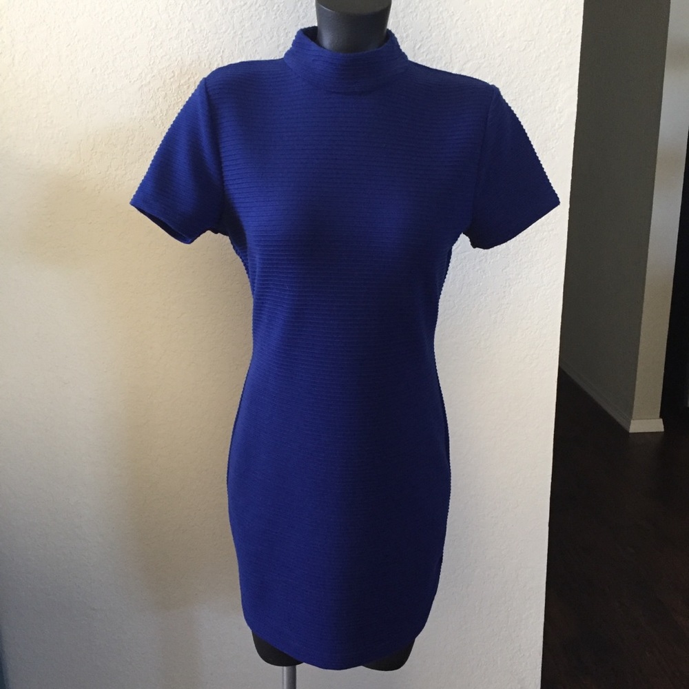 Blue mock neck dress